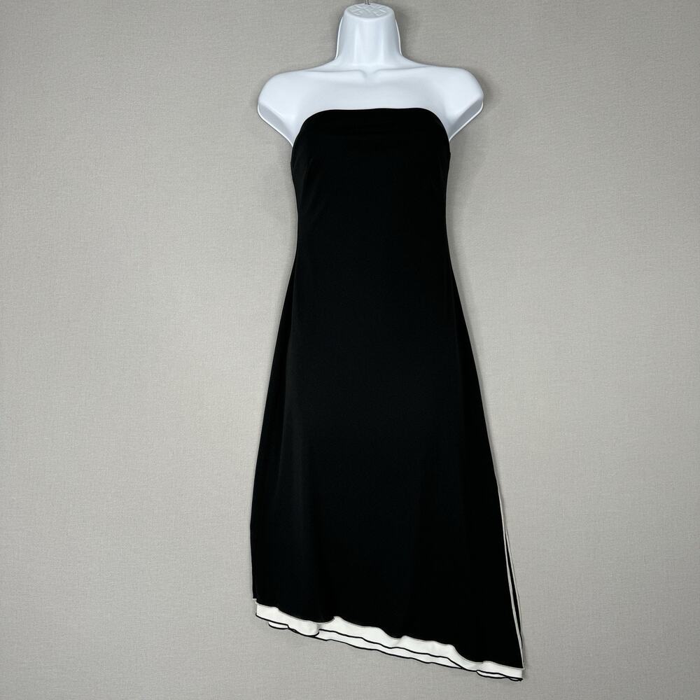 Vintage Express Womens Dress 3/4 Black Strapless Asymmetric Midi Y2K Whimsy Goth